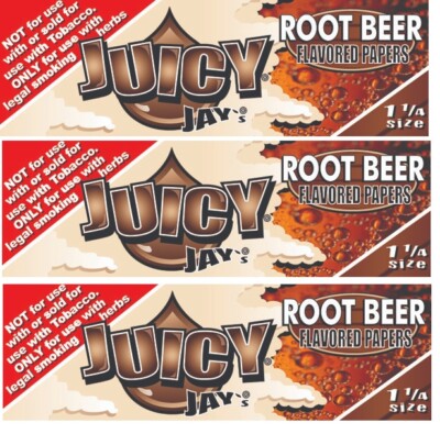 THREE PACKS of Juicy Jay's ROOT BEER Flavored 1 1/4 Size Rolling Papers