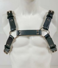 Black Vegan Leather Bulldog Chest Harness 4 Buckle One Size Faux Leather Pride