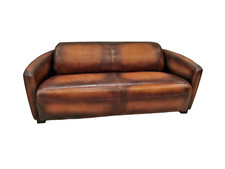 Canapé compact Chesterfield 3 places en cuir cognac vintage, aviateur 3 places