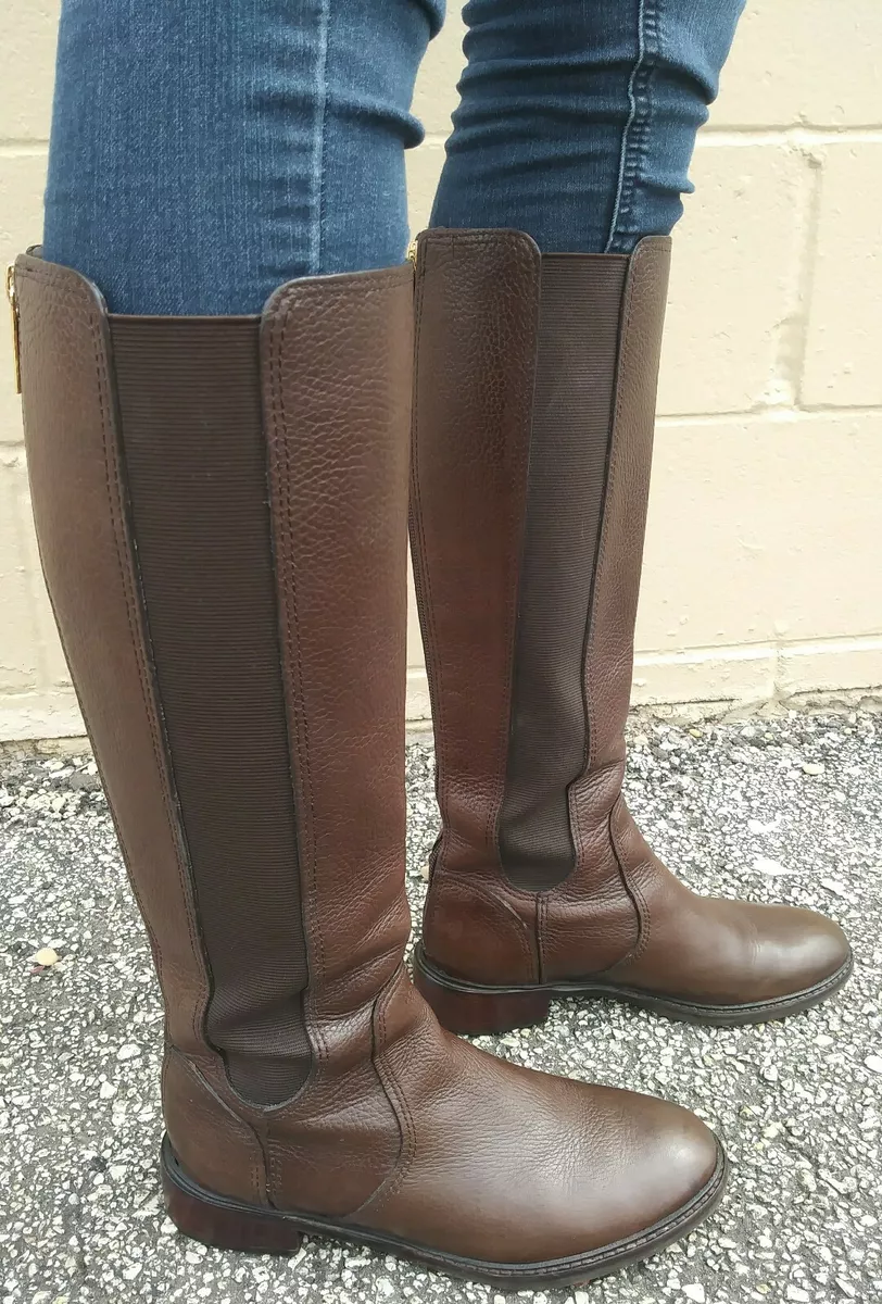 Tory Burch Womens Calista Riding Boots Tumbled Brown Leather Size 7.5