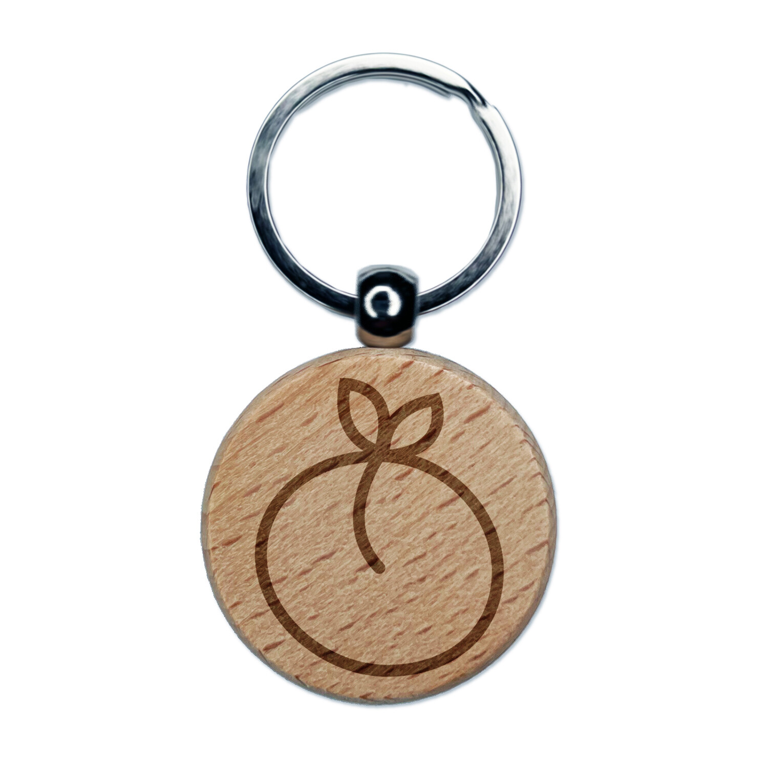 Peach Fruit Doodle Engraved Wood Round Keychain Tag Charm