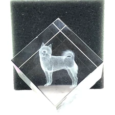 Japanese 3D Laser Art Crystal Cut Etched Shiba Inu Dog Paperweight Cube Ornament
