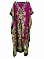 Women Polyester FLower Kaftan Hippy-Boho-Maxi-One-Women Ethnic Dress Night Pink
