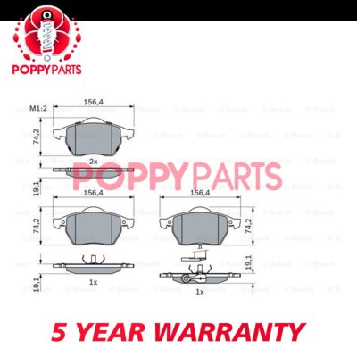 Fits Golf Beetle TT A3 Leon Octavia + Other Models Brake Pads Set Front Poppy