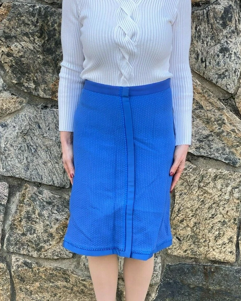 ALBERTA FERRETTI FALDA LÁPIZ TEJIDO TEXTURIZADO ALGODÓN AZUL GROSGRAIN 10 Foto 2 de 4