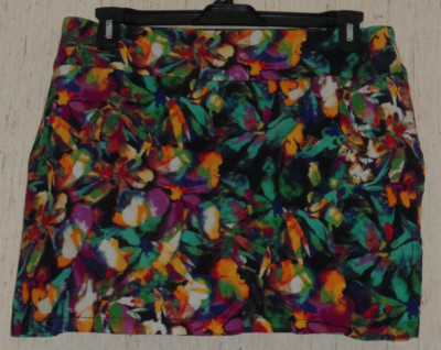 EXCELLENT WOMENS D.F.A. NEW YORK BRIGHT FLORAL PRINT PULL ON SKORT  SIZE 14