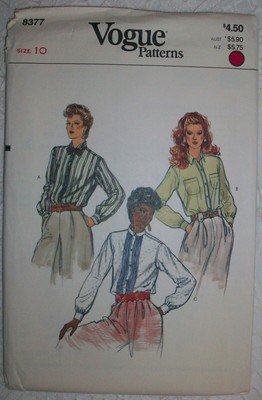   Vintage VOGUE 70s Sewing Pattern 8377 Misses Blouse Shirt Size 10 Uncut