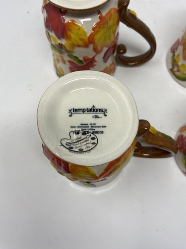 Four Temptations By Tara Leaves Acorns HARVEST 12 oz Embossed Coffee Mugs Cups A - Picture 8 of 11