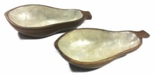 Vintage Monkey Wood Pod Bowls Capiz Shell Inlay Handcrafted Tropical 