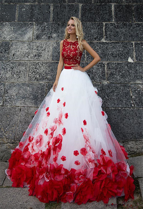 red and white gown dress