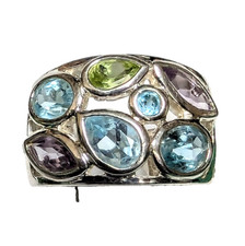 Blue Topaz Amethyst Peridot Cut Out Sterling Silver Ring Sz 5.5