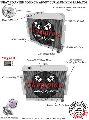 4 Row ER Champion Radiator, 16'' Fan for 1970 - 1985 Jeep CJ Series Chevy Config