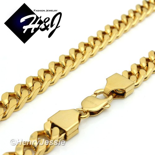 18"-40"MEN Stainless Steel 9mm Gold Plated Cuban Curb Chain CZ Cross Pendant*146 - Picture 6 of 7