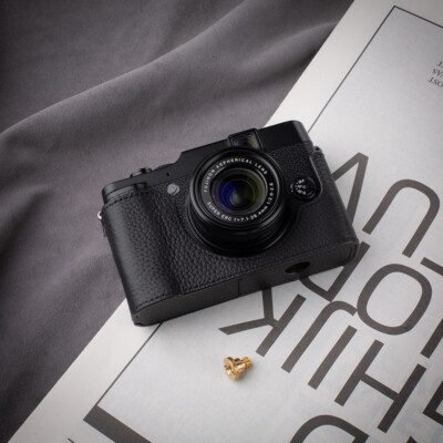 For Fujifilm X10 X20 Handmade Real Leather Half Camera Case Bag Cover Black
