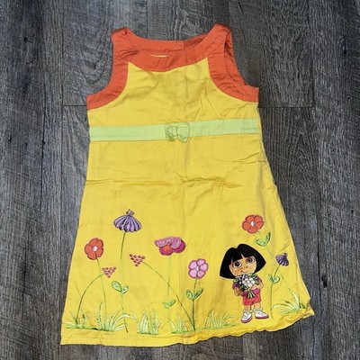 Vintage Y2K Dora The Explorer Yellow Flowers Embroidered Dress 2004 Nick Jr