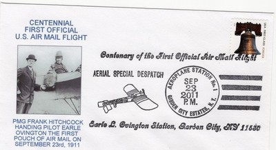 Earle Ovington Cover, 100th Aniv., 1st US Air Mail Pilot, 9/11/2011, 100 made