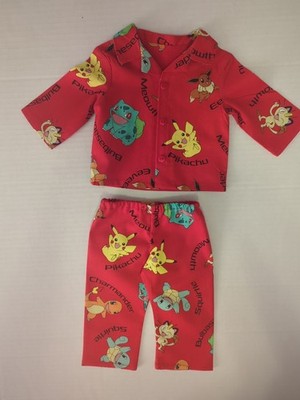 Pokemon doll pajamas fits 18''  Girl or boy doll pikachu eeve charmander