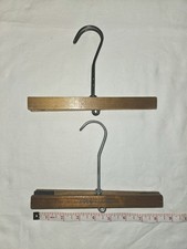 2 Pc Set Vintage Antique Wooden Metal Pants Skirt Hangers 8.5"