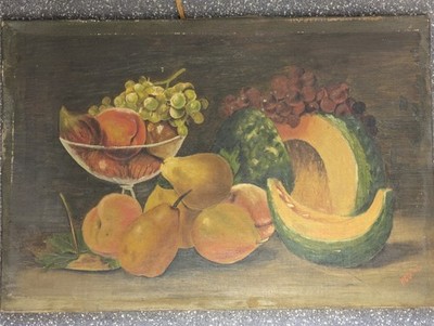 Antikes Original Ölgemälde Früchte Stillleben signiert von Monogram HCO 1907
