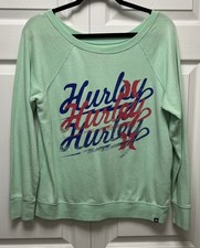 Hurley Womens Pullover Sweatshirt Spellout Loose Fit Scoop Neck M Mint Green