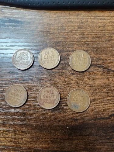 6 Lincoln Wheat Cent Pennies 1925,  1932, 1934(2), 1938, 1939
