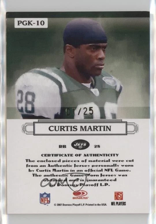 2007 Donruss Threads Pro Gridiron Kings Materials Prime /25 Curtis Martin HOF - Image 2 of 2