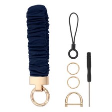 Scrunchie Keychain Wristlet Keychain Wristlet with D Ring for Car Key Navy Blue