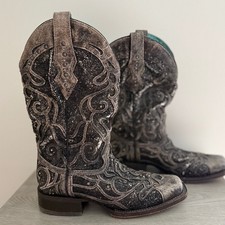 Corral Women's Glitter Inlay Western Boots Black Silver Turquoise Sz 8M western
