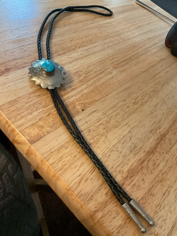 Vintage silver and turquoise bolo tie
