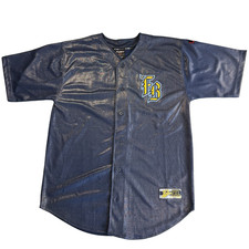 FUBU 05 Baseball Jersey Mens Size L Blue Y2K Baggy Classic Collection 1992