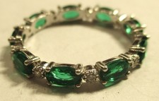STERLING SILVER DARK GREEN CUBIC ZIRCONIA ETERNITY RING SIZE S