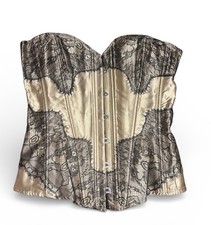 Adore Me Women's Lace Corset Size Medium Gold Black Hooks Lace Up