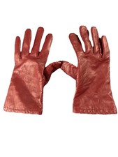 Aris Red Genuine Leather Lined Womens Wrist Gloves Size 7.5 Style 880k5