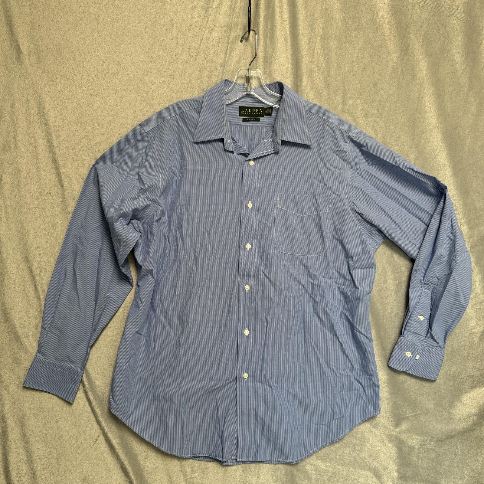 Lauren Ralph Lauren Shirt Mens 16.5 32/33 Blue Striped Non Iron Dress Button Up