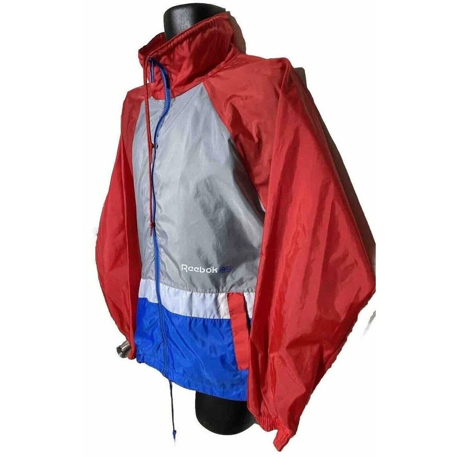90s Reebok Nylon Jacket Colorblock Men's Large Packable Hood Vented Y2K Vintage