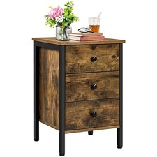 Bedside Table Nightstand 3 Drawer Cabinet Storage Table for Bedroom Rustic Brown