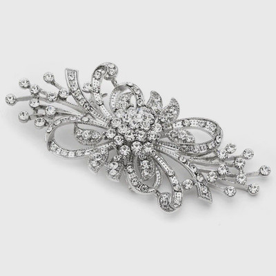 Mariell Crystal Flower Wedding Brooch Pin Silver Tone Clear Safety Clasp 474P-AS