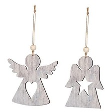 24 Pcs Christmas Wooden Angel Ornaments Pack, Xmas Tree White Angel Style