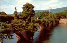 Bridge of Flowers Shelburne Falls Massachusetts Vintage Postcard US Flag