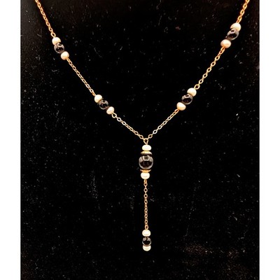 Vintage 14KT Gelbgold schwarzer Onyx und Perle Y-Halskette Tropfen Anhänger 14K