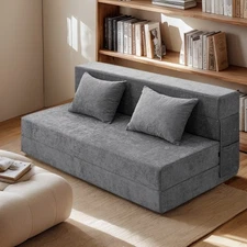 Folding Sofa Bed 3-in-1 Foldable Couch Bed with 1/2 Pillows/Washable Cover Gray