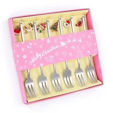 Dessert Forks Set Silverware Silver Christmas Stainless Steel Appetizer Servi...