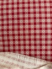 VTG Red Cream Green Printed Gingham Buffalo Check Primitive Style Fabric