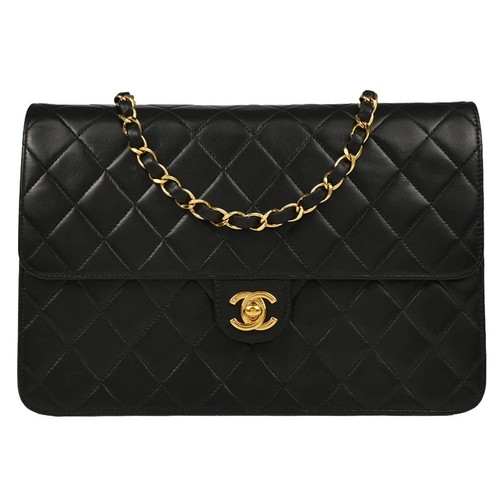 Chanel Black Lambskin Turnlock Medium Half Flap Shoulder Bag 195228