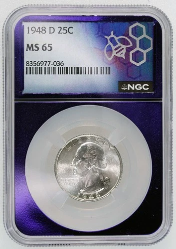 1948-D Washington Quarter MS 65 NGC Graded 25C Coin Purple Core Slab