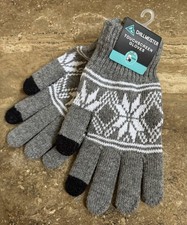New Unisex Gray Black Snowflakes Knit Gloves One Size Fits Most - Touchscreen