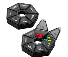 7 Day Round Pill Box Organizer Weekly Medicine Case Travel Pill Holder Compact