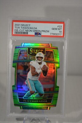 2021 Panini Select Tua Tagovailoa Die-Cut Neon Green Prizm #22 /349--PSA 10-Gem