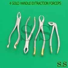 4 GOLD HANDLE O.R GRADE ORAL DENTAL SURGERY EXTRACTION FORCEPS #150 #151 #23 #22