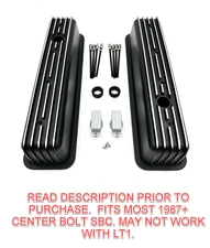 Black Tall Finned Aluminum Valve Covers For Small Block Chevy 350 Vortec TBI